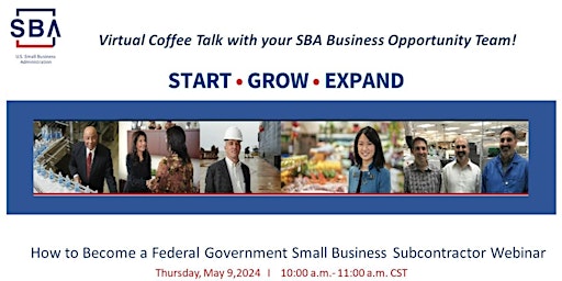 Primaire afbeelding van Virtual Coffee Talk with your SBA Business Opportunity Team!