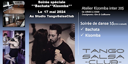 Atelier Kizomba inter  et soirée bachata Kizomba au studio vendredi 17 mai primary image