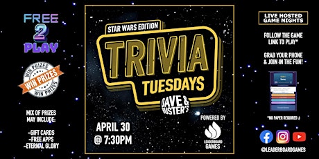 STAR WARS Theme Trivia | Dave & Buster's - Hollywood LA CA TUE 04/30 @ 730p