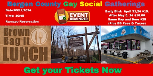 Primaire afbeelding van Bergen County Gay Social Lunch, Hike & Ice Cream Social
