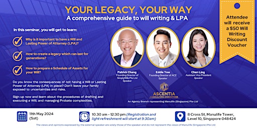 Imagem principal do evento “Your Legacy, Your Way” -  A Comprehensive Guide to Will Writing & LPA