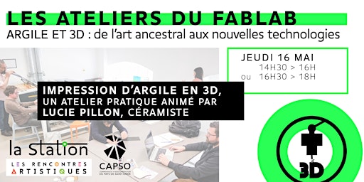 Imagem principal do evento Les ateliers du fablab : Argile et 3D