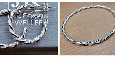 TWISTED SILVER HOOP EARRINGS OR TWISTED BANGLE