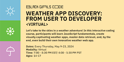 Imagem principal do evento Weather App Discovery: From User to Developer (Ages 14-17)