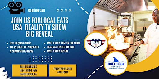 Primaire afbeelding van Be Part Of The Local Eats USA Reality TV Shows Big Reveal Party Food & Fun