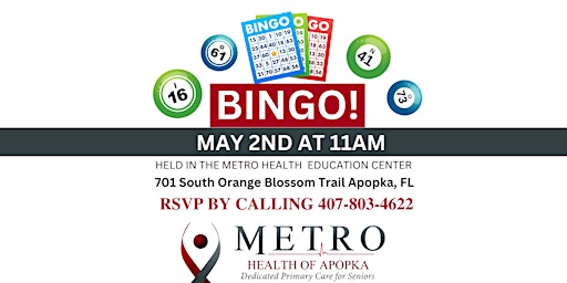 Imagem principal do evento Free Bingo for seniors 65+! at Metro Health of Apopka