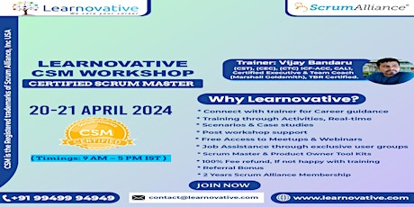 CSM Certification Online Training  20-21 April 2024 | Learnovative