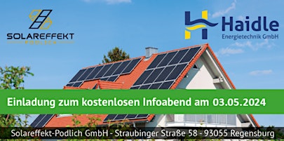 Imagen principal de Kostenloser Infoabend Photovoltaik, Stromspeicher, Heizstäbe, Wärmepumpen