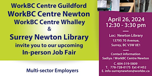 WorkBC In-Person Job Fair at Newton Library / Multi-sector Employers primary image