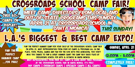 L.A. Summer Camp Fair at Crossroads School in Santa Monica This Sunday!