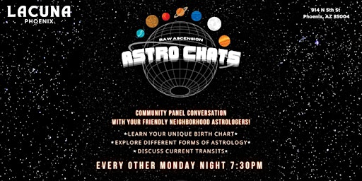Imagem principal de ASTRO CHATS: Bi-weekly Community Astrology Chat at Lacuna Phoenix