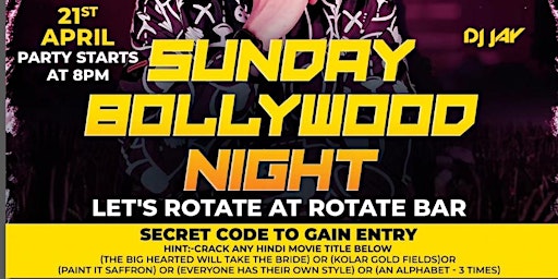 "Bollywood Night Dallas with Secret Code at Rotate Bar Frisco!" primary image