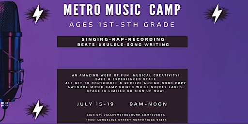 Imagem principal do evento Metro MUSIC CAMP for Kids (1st-5th Grade)