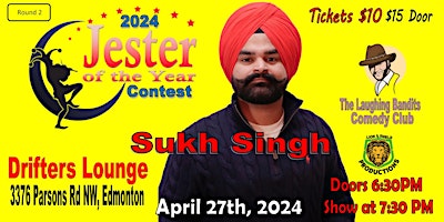 Imagem principal do evento Jester of the Year Contest - Drifters Lounge Starring Sukh Singh