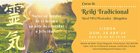 Primaire afbeelding van CURSO DE Reiki Tradicional Nível III (Mestrado) em LISBOA em Abr'24