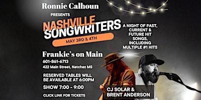 Primaire afbeelding van May 4 - Nashville Songwriters Show - CJ Solar & Brent Anderson