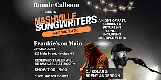 Primaire afbeelding van May 3 - Nashville Songwriters Show - CJ Solar & Brent Anderson