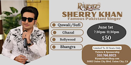 Imagem principal do evento Sherry Khan - Famous Pakistani Singer  Quwali/Sufi/Ghazal/Bollywood/Bhangra