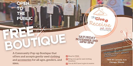 Primaire afbeelding van FREE Gently Used Clothing & Accessory Community Pop-up Boutique