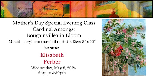 Primaire afbeelding van Mother's Day Special : Cardinal amongst Bougainvillea in Bloom   8"x10"