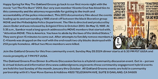 Imagen principal de Oakland Greens Free Dinner & A Movie Discussion Series