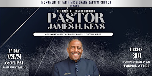 Image principale de Retirement Celebration for Pastor James H. Keys