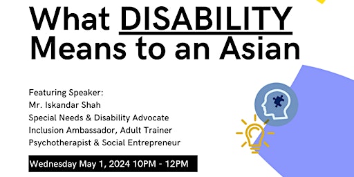 Primaire afbeelding van What disability means to an Asian - Online Talk on Stigma & Challenges