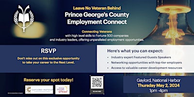 Primaire afbeelding van Leave No Veteran Behind Prince George's County Employment Connect Event