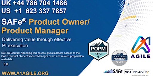 Immagine principale di POPM, Product Owner/Manager, SAFe 6 Certification,Remote Training,  20/21My 