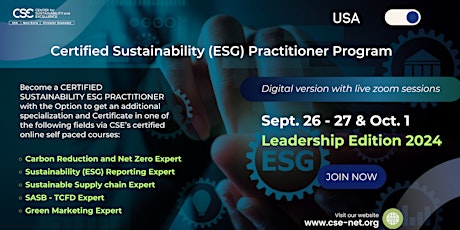 Imagem principal do evento Certified Sustainability (ESG)Practitioner Program, Leadership Edition 2024