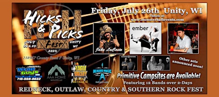 Hicks & Picks Fest "Friday, July 26 Party Night" General Admission Ticket!