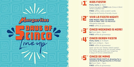 Imagem principal de 5 Days of Cinco - Margaritas Mexican Restaurant