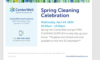 Image principale de CenterWell South Garland Presents - "CenterWell Spring Cleaning Party"