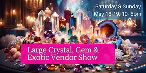 Imagem principal do evento Large Crystal, Gem & Exotic Vendor Show - 2 days! Saturday & Sunday!