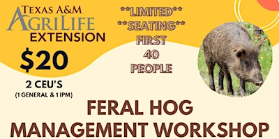 Primaire afbeelding van Collin County Feral Hog Management Workshop