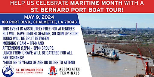 Imagem principal do evento St. Bernard Port & Associated Terminals Maritime Month Boat Tour