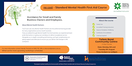 Two Day - Mental Health First Aid Course  - Tailem Bend Community Centre