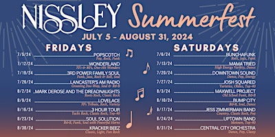 Image principale de Nissley Summerfest 2024 Concert Series- Music in the Vineyards