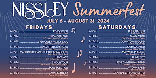 Nissley Summerfest 2024 Concert Series- Music in the Vineyards