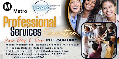 Image principale de LA Metro TBAC Professional Services Committee Meeting - In Person Only