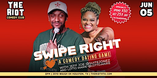 Imagem principal do evento The Riot presents "Swipe Right" Comedy Dating Game for Singles & Couples