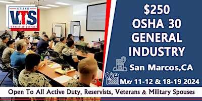 $250 OSHA 30 Hr General Safety Live Instruction 05/11-12 &  18-19 2024 primary image
