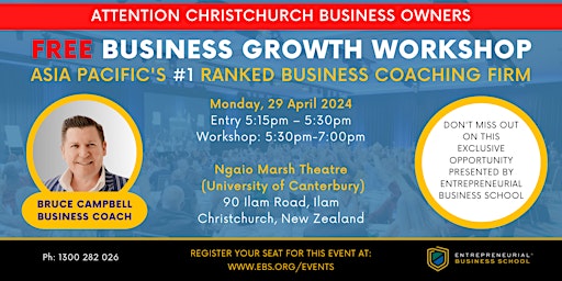 Immagine principale di Free Business Growth Workshop - Christchurch (local time) 