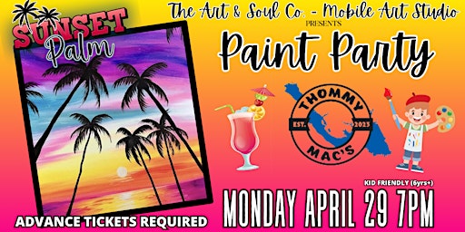 Imagen principal de “Sunset Palm” Paint Party at Thommy Mac’s