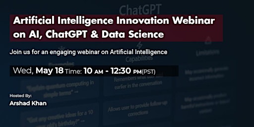 Hauptbild für Artificial Intelligence Innovation Webinar on AI, ChatGPT & Data Science