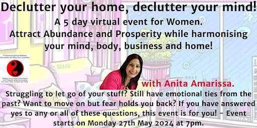 Imagen principal de Declutter your home, declutter your mind! A 5 day on-line event for women.