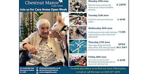 Primaire afbeelding van Chestnut Manor - Cheese and Wine evening as part of Care Home Open Week