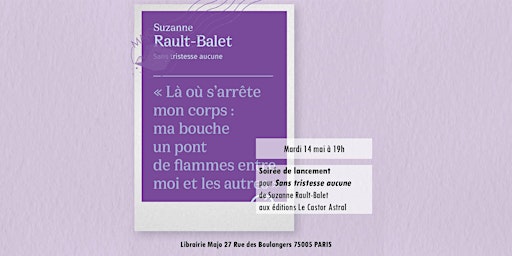 Hauptbild für Lancement pour Sans tristesse aucune de Suzanne Rault-Balet