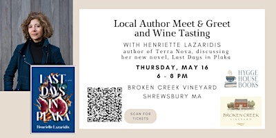 Image principale de Meet Author Henriette Lazaridis at Broken Creek Vineyard