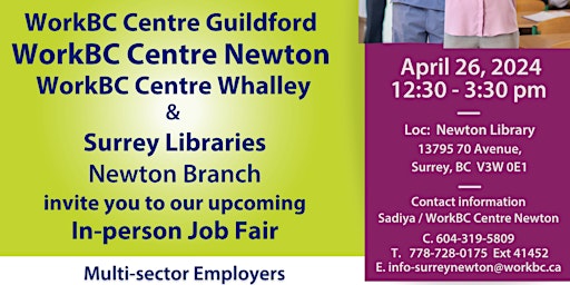 Primaire afbeelding van WorkBC In-Person Job Fair at Newton Library / Multi-sector Employers  **